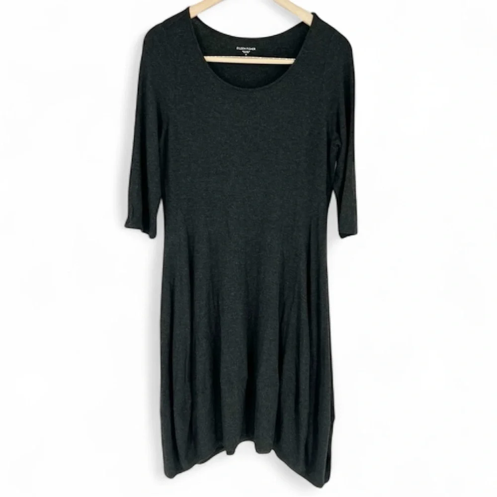 Eileen Fisher Jersey 3/4‎ Sleeve Charcoal Gray Dress Medium